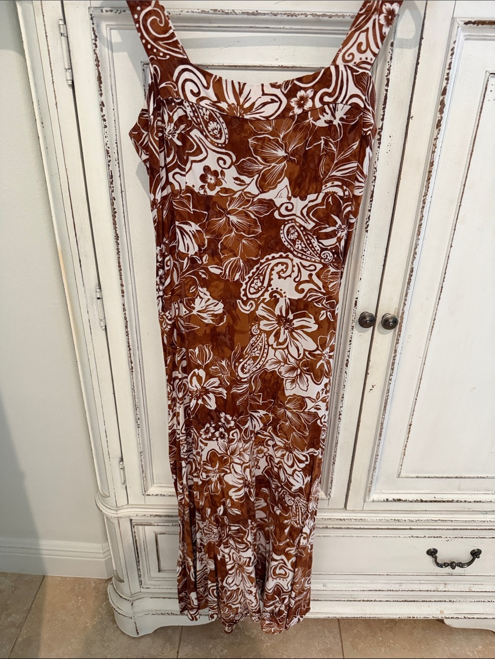 MSK Brown and White Floral Maxi Dress with Wide Straps